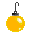 Two pixelated spherical objects with hooks, one yellow with light reflections, one black with light reflections, against a gray background.