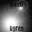 Black-and-white animated icon with four showing light effects and text labels 'Disco' and 'Lights' in pixelated font