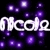 Pixelated white text 'Nicole' on black background with scattered purple square pixels.