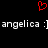 Red pixelated heart symbol above white text reading 'angelica :] angelica :]' on black background.