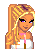 Pixel art contact sheet showing a female character with blonde hair, white top, and blue jeans alongside text reading "my name is Ashley" in pink.