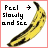 nine identical banana images with text 'Peel Slowly and See' and a right arrow, each frame showing subtle pixel-level text and banana variations