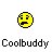 Four 48x48 pixel yellow smiley face icons arranged in a contact sheet with "Coolbuddy" text below each, showing subtle facial expression variations across frames.