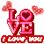 A 3x3 contact sheet of nine animated frames showing a pixelated pink 'LOVE' text icon with heart-shaped eyes, floating red hearts, and an 'I LOVE YOU' banner below, each frame displaying slight variations in color saturation and heart positioning.