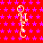 Red background with purple stars, six identical vertical icons showing a stylized figure with 'O', 'I', 'E', 'C' letters and circular head.