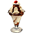 Pixelated ice cream sundae with chocolate syrup and a cherry on top, displayed next to partial text fragments.