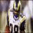 A four-quadrant image with a football player in white uniform on the top-left, yellow background sections containing blue text and star symbols, and a gray section.