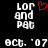 Pixelated text 'LOR and PAT' with red heart symbol above right side, repeated twice on black background with date stamp below.