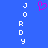 Blue background with white pixelated text 'JORDY' vertically on both sides and a pink heart symbol in the center.