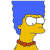Pixelated yellow-skinned character with blue hair and red collar, facing right in profile view.