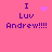 Pixelated pink background with purple text reading "I Luv Andrew!!!" and four distinct animation states showing a heart or starburst symbol replacing the space between "Luv" and "Andrew".