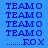 Blue background with repeated 'TEAMO' text in dark blue, some highlighted in cyan; bottom show 'ROX' text with dots