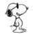 Static grayscale cartoon icon of a dog-like character with large ears, black nose, and simple stick-figure body standing upright on two legs against white background.
