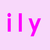 Pixelated text 'ily' in varying pink and purple hues arranged across two on a light background