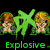 Pixelated character with brown hair and gray clothing appears between green splatter effects, text below reads 'Explosive' in two colors.