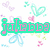 Pixelated icon with pink text 'Julie' on a teal banner, surrounded by pastel-colored hearts and butterflies.