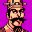 Pixel art portrait of a man with mustache and hat against purple background, rendered in 48x48 pixel grid with limited color palette.
