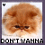 Pixelated cat face with brown fur, black eyes, pink nose, and white muzzle; text "DON'T WANNA" below in blocky font.