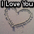 A pixelated image displays "I Love You" text above a heart-shaped outline made of small dots on a gray background.
