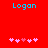 Red background with blue text 'Logan' at top and pink heart symbols below, showing animation where hearts shift position.