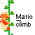 Pixel art animation of Mario climbing a vine with two visible frames showing his vertical position change, accompanied by text "mario climb" on gray background.