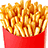 A red container filled with golden-brown French fries on an orange background, accompanied by yellow text reading "I Love Fries".