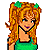 Pixelated cartoon character with long orange hair and green top next to green text reading "Original Icons .com" on dark background.