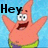 Two pink starfish characters with green shorts stand side-by-side against a blue background, one saying "Hey" and the other "Punk" in black text.