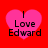 Four identical pink heart-shaped icons with black text "I Love Edward" on a red background, arranged in a
