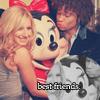 A static image shows a cartoon mouse character with a red bow, flanked by two people, with the text 'best friends' at the bottom.