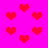 Red pixelated hearts on a bright pink background with some blurred and overlapping heart shapes.
