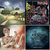 Four pixelated landscape and abstract scenes arranged in a 2x2 grid, each with distinct color palettes and blurred details.