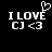 Pixelated black background displays "I LOVE CJ <3" text with a heart cursor above the 'E' in LOVE, transitioning from animated to static state.