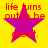 Yellow background with four identical purple stars and red text reading 'life turns out to be great.'