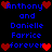 Pixelated text displays names and 'forever' with red hearts on black background, repeated in two