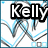 four shows the name 'Kelly' in bold black text over a blue and gray chevron pattern with small square accents