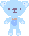 Light blue pixelated teddy bear with dark purple nose and mouth, standing upright on gray background.