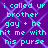 Static digital image with cyan text on purple background featuring repeated phrase "i called ur brother gay + he hit me with his purse" over light blue geometric pattern.
