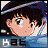 Pixelated anime-style character with dark hair and blue headband, showing four distinct facial expressions across a