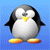 Two pixelated penguin icons with black, white, and yellow coloring stand against a blue background, each with distinct wing and foot positions.