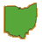 Green pixelated shape resembling Ohio state outline with brown and orange border on gray background.
