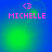 Pixelated pink text 'MICHELLE' with '<3' symbol above on blue-green gradient background, showing animation changes in green light effects.