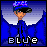 Pixelated character in blue uniform with purple-accented cap, standing against blue mountain backdrop and white sky, text 'BLUE' at bottom.