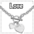 A pixelated necklace with two heart pendants and a chain, with 'Love' text above the left pendant.