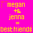 Yellow text on bright pink background displays 'megan + jenna = best friends' with star and dot accents, repeated in two