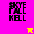 Four display 'SKYE FALL KELL' text with a yellow star on pink and a pink star on yellow, each with distinct background colors