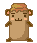 Two side-by-side pixel art frames of a hamster-like character with brown fur, pink cheeks, and orange-brown hair wearing a yellow-and-orange cap, standing against a gray background.