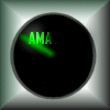 Green digital clock face with rotating hands and changing text labels inside a metallic square frame.