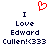 Red pixelated heart symbol above dark blue text reading 'I Love Edward Cullen! <333' on white background.