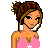 Pixel art of a woman in pink bunny pajamas with repeated white rabbit patterns, standing against a white background.